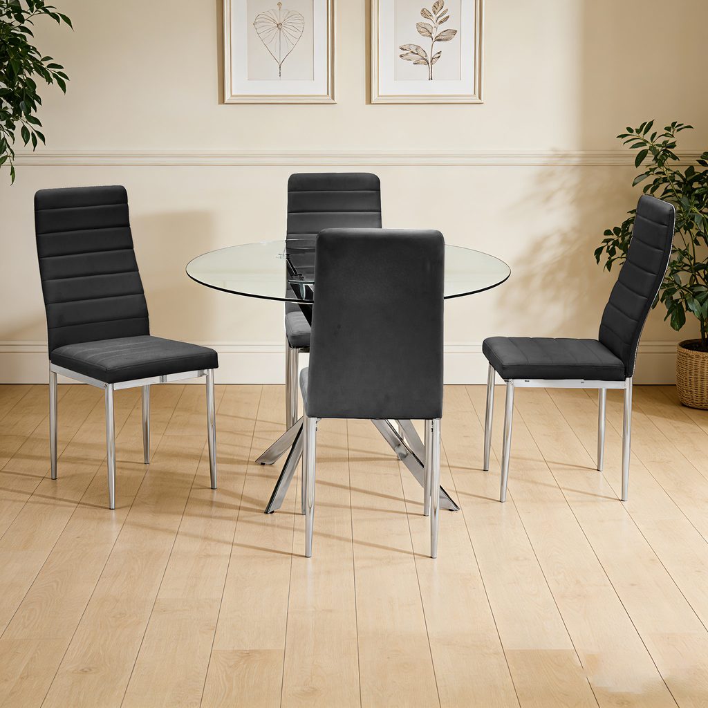 Black - Glass Table + 4 Chairs