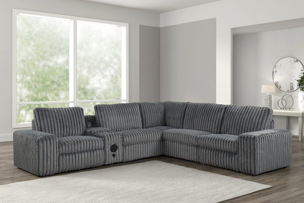 Amelia Charcoal Power Reclining Sectional (w/ Bluetooth Speakers)