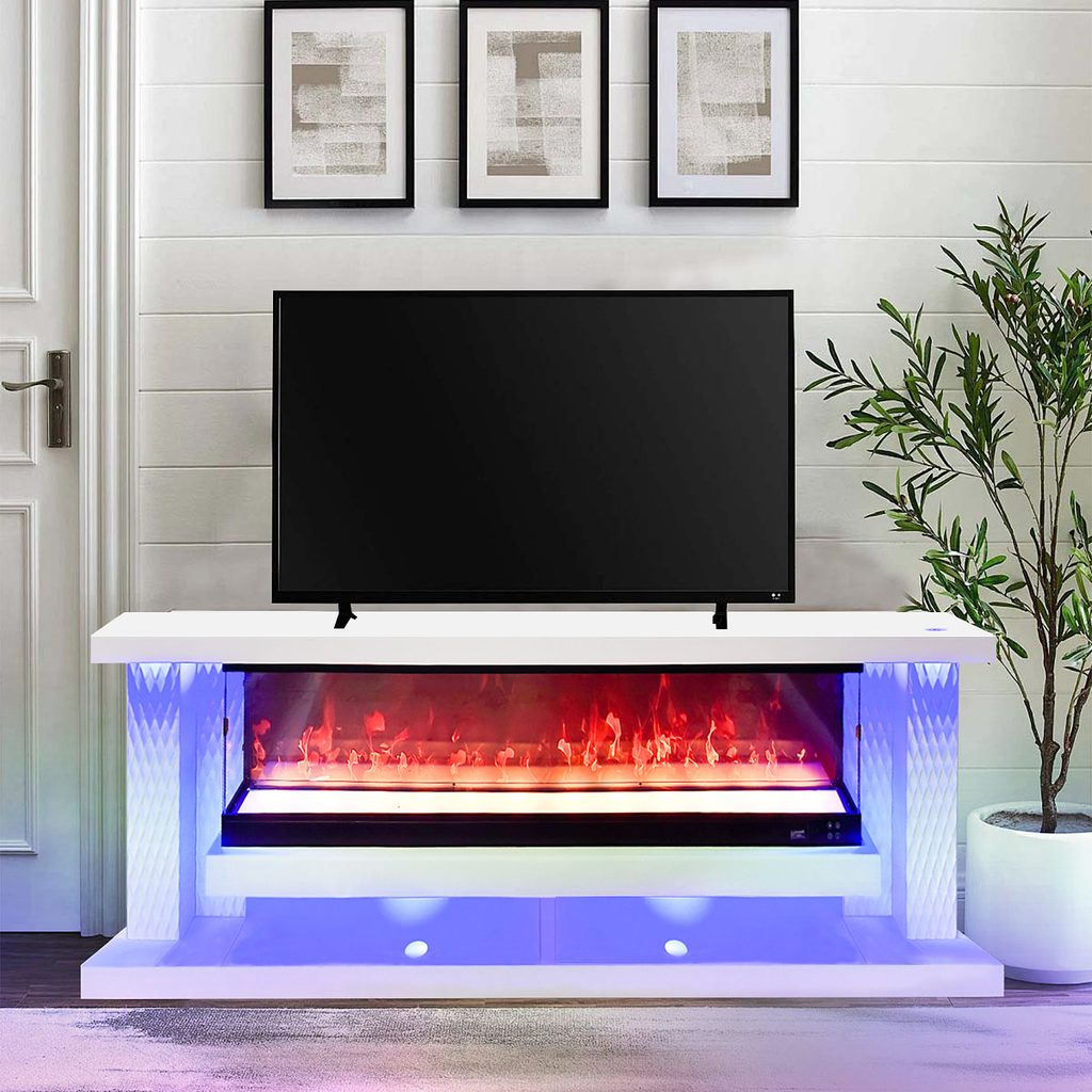 A87 TV Stand w/Fireplace 71" (White)