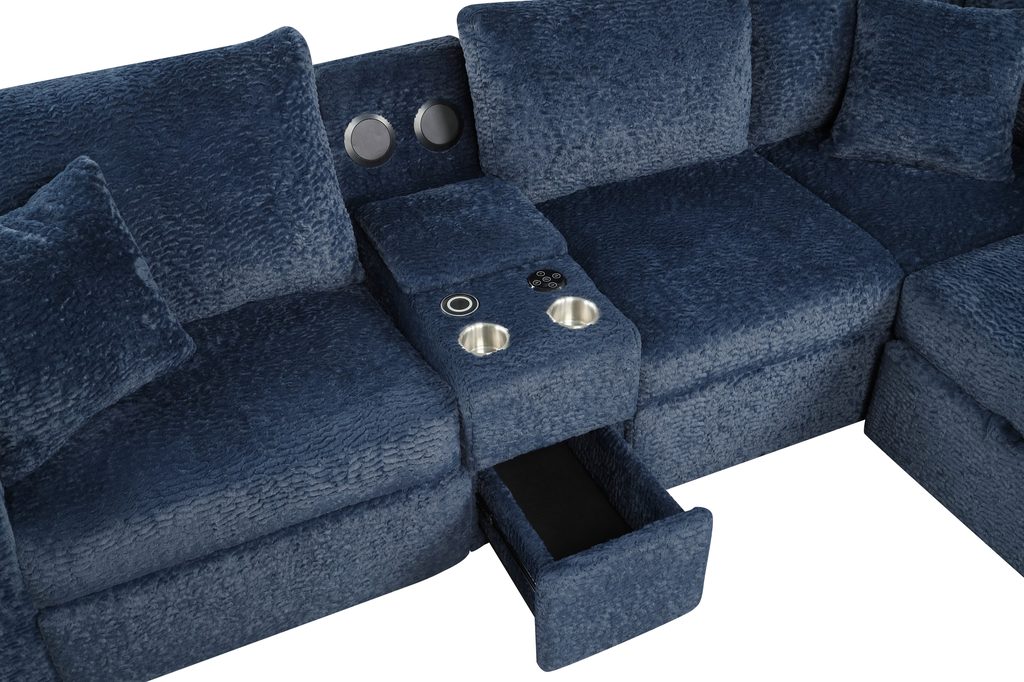 Hunter Blue Sectional (W/ Bluetooth Speaker & Pull-Out Bed)