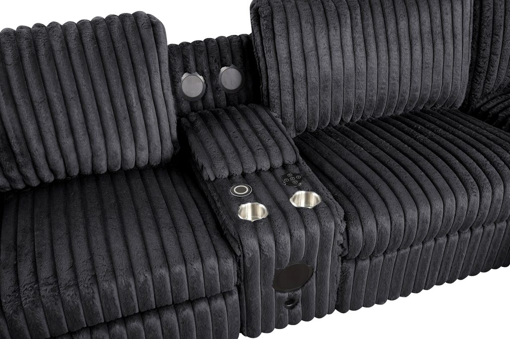 Amelia Onyx Power Reclining Sectional (w/ Bluetooth Speakers)