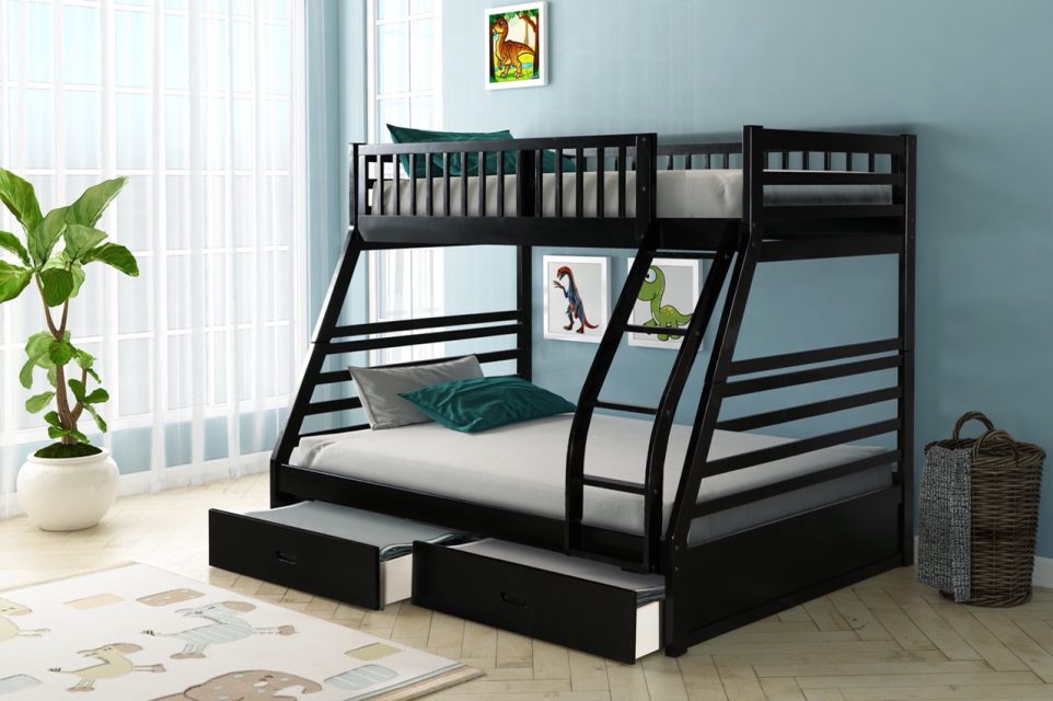 HH22 Twin Over Full + 2 Drawers Bunk Bed (BLACK)