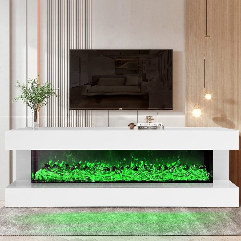 A85 TV Stand w/Fireplace (White)