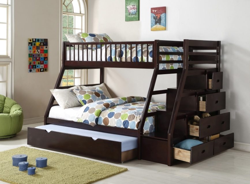 HH3000 Twin Over Full Staircase Bunk Bed With Trundle Set