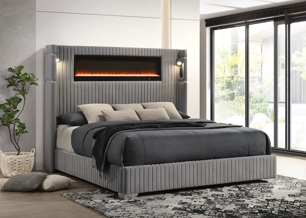 Romance2 Gray Platform Bed - Queen, King